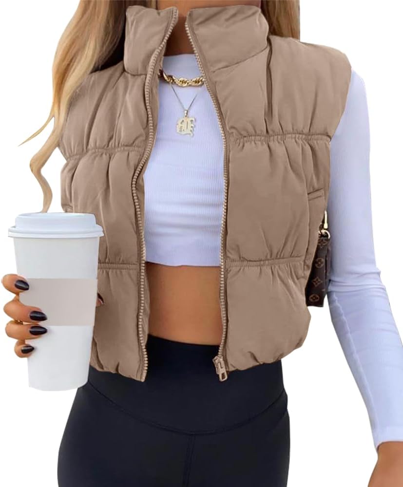SySea Women's Crop Puffer Vest Zip Up Sleeveless Outerwear Padded Coat