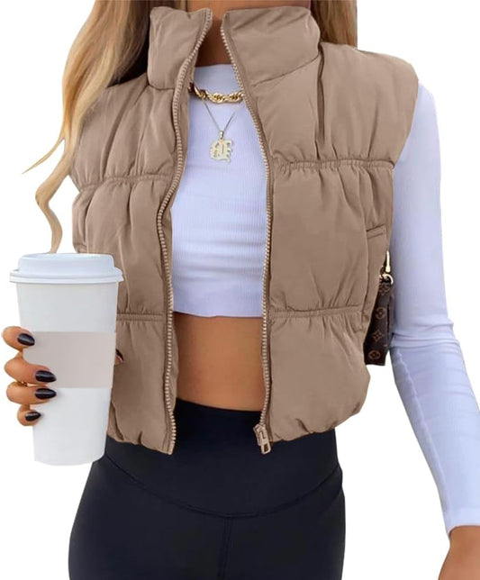 SySea Women's Crop Puffer Vest Zip Up Sleeveless Outerwear Padded Coat