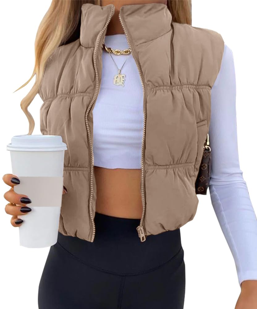 SySea Women's Crop Puffer Vest Zip Up Sleeveless Outerwear Padded Coat