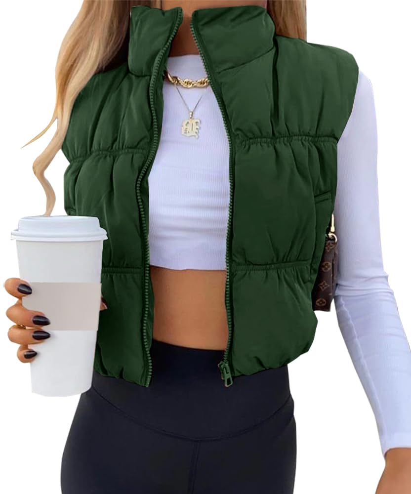 SySea Women's Crop Puffer Vest Zip Up Sleeveless Outerwear Padded Coat