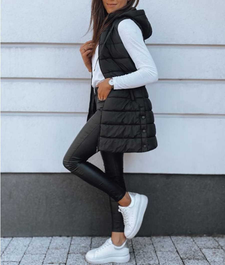 Veatzaer Women Long Vest Sleeveless Hood Winter Puffer Vest Outwear
