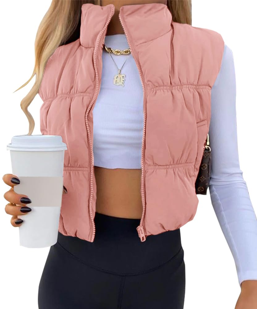 SySea Women's Crop Puffer Vest Zip Up Sleeveless Outerwear Padded Coat