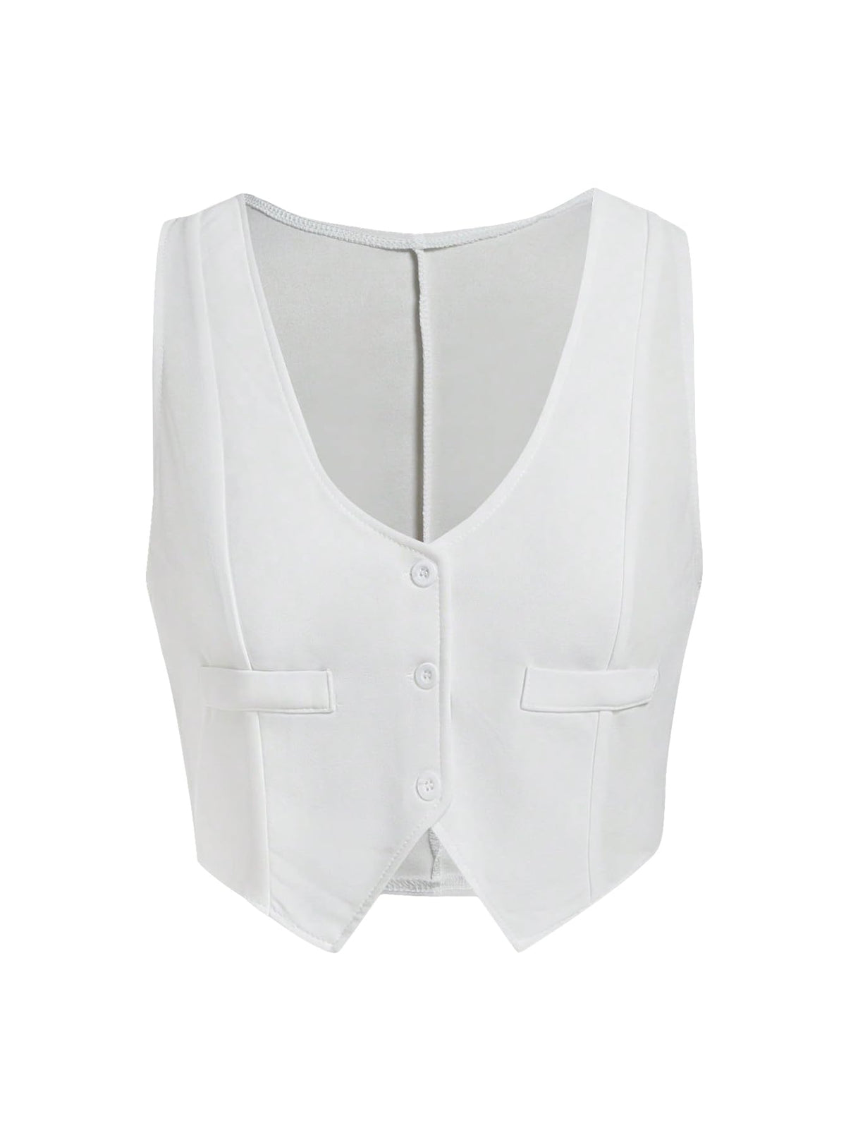 SweatyRocks Women's Solid Button Front Crop Waistcoat V Neck Vest Tops