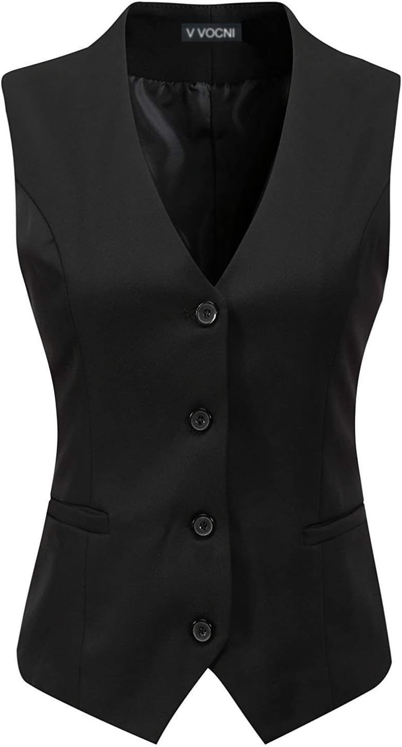 V VOCNI Women's Fully Lined 4 Button Dressy Suit Vest Waistcoat