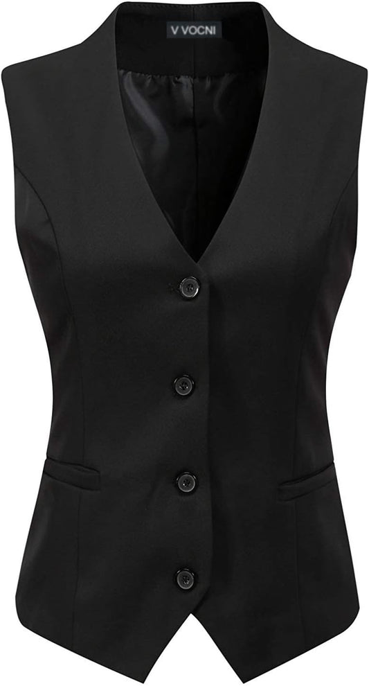 V VOCNI Women's Fully Lined 4 Button Dressy Suit Vest Waistcoat