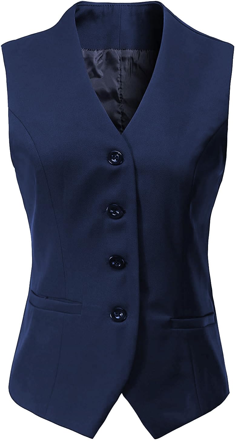 V VOCNI Women's Fully Lined 4 Button Dressy Suit Vest Waistcoat