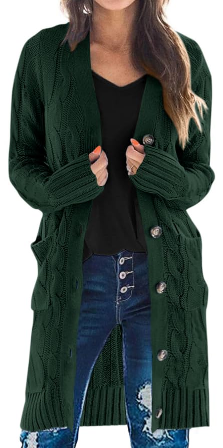 PRETTYGARDEN Womens Cable Knit Button Long Cardigan Sweaters
