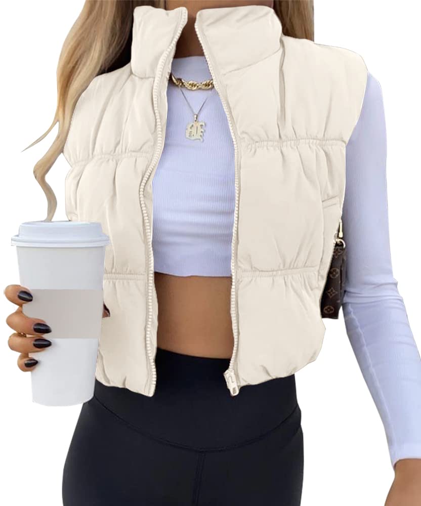 SySea Women's Crop Puffer Vest Zip Up Sleeveless Outerwear Padded Coat