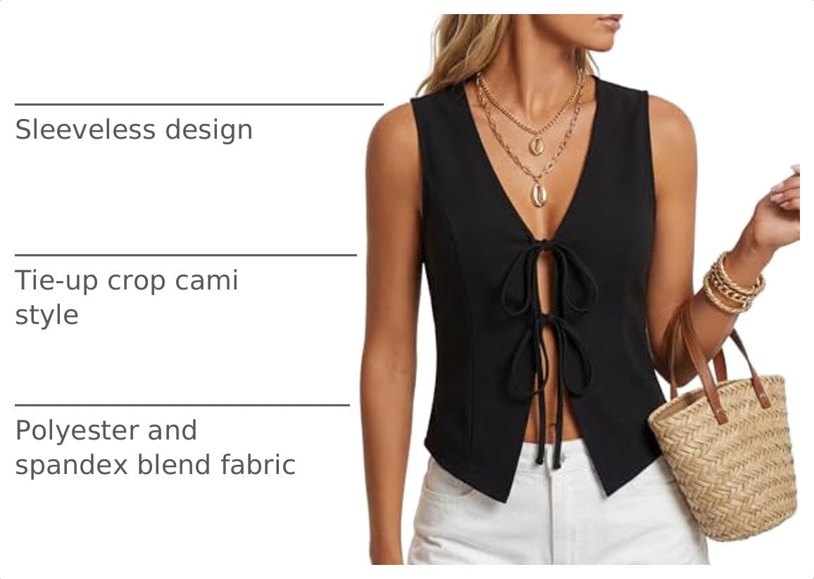 Vrtige Women's Y2k V Neck Tie Front Tank Tops