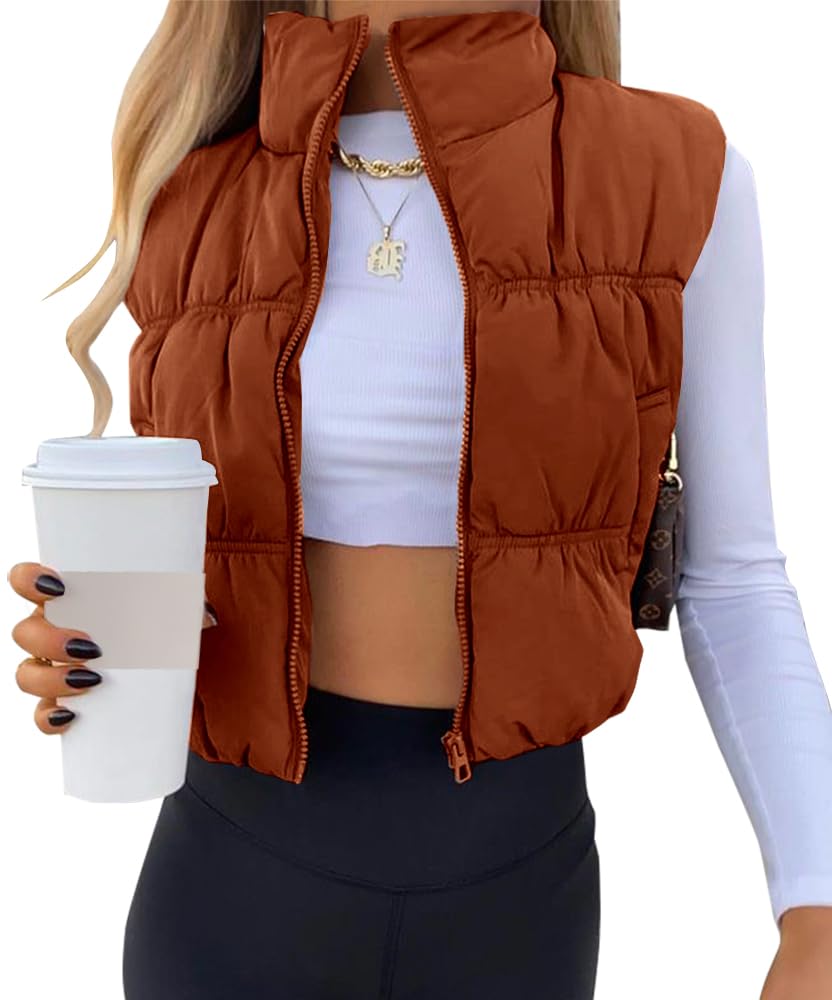 SySea Women's Crop Puffer Vest Zip Up Sleeveless Outerwear Padded Coat