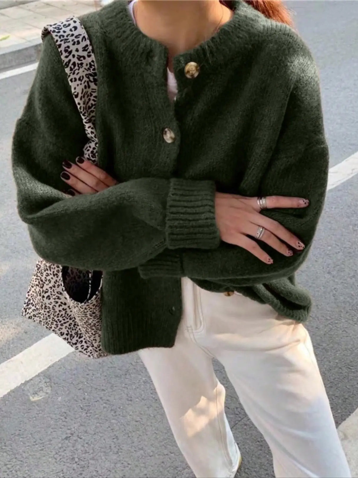 Women's Vintage Casual Commuter Loose Knit Cardigan, Fall & Winter Street Style, Old Money Women's New Year Christmas Design