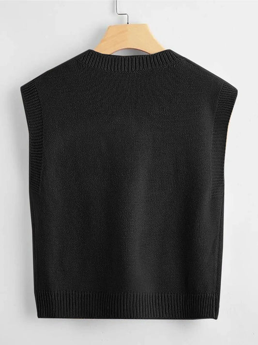 Women's V-Neck Knit Vest, Fashion Sleeveless Vest, New Early Autumn Layered Basic Solid Color Sweater Backless, Elegant Casual Chic Loose Fit Top, Comfortable Slimming Design, Knitted Vest Top