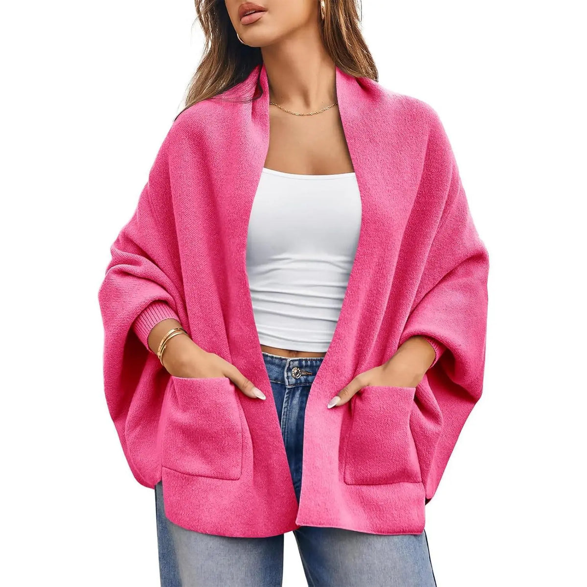 Womens Open Front Cardigan Batwing Long Sleeve Shawl Chunky Knit Loose Fall Poncho Sweater Coats
