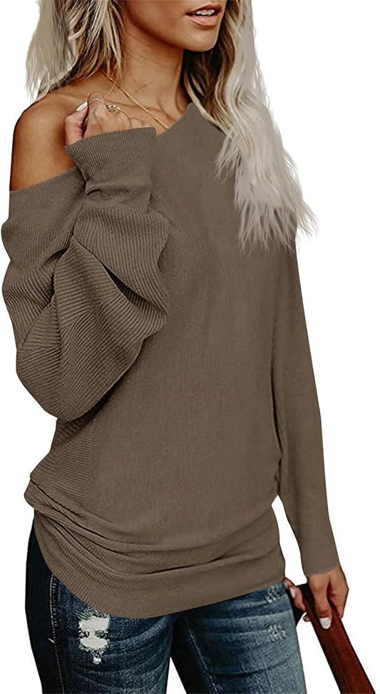 UMEKO Womens Off The Shoulder Sweater Oversized Knit Long Sleeve Sweaters Tunic Tops