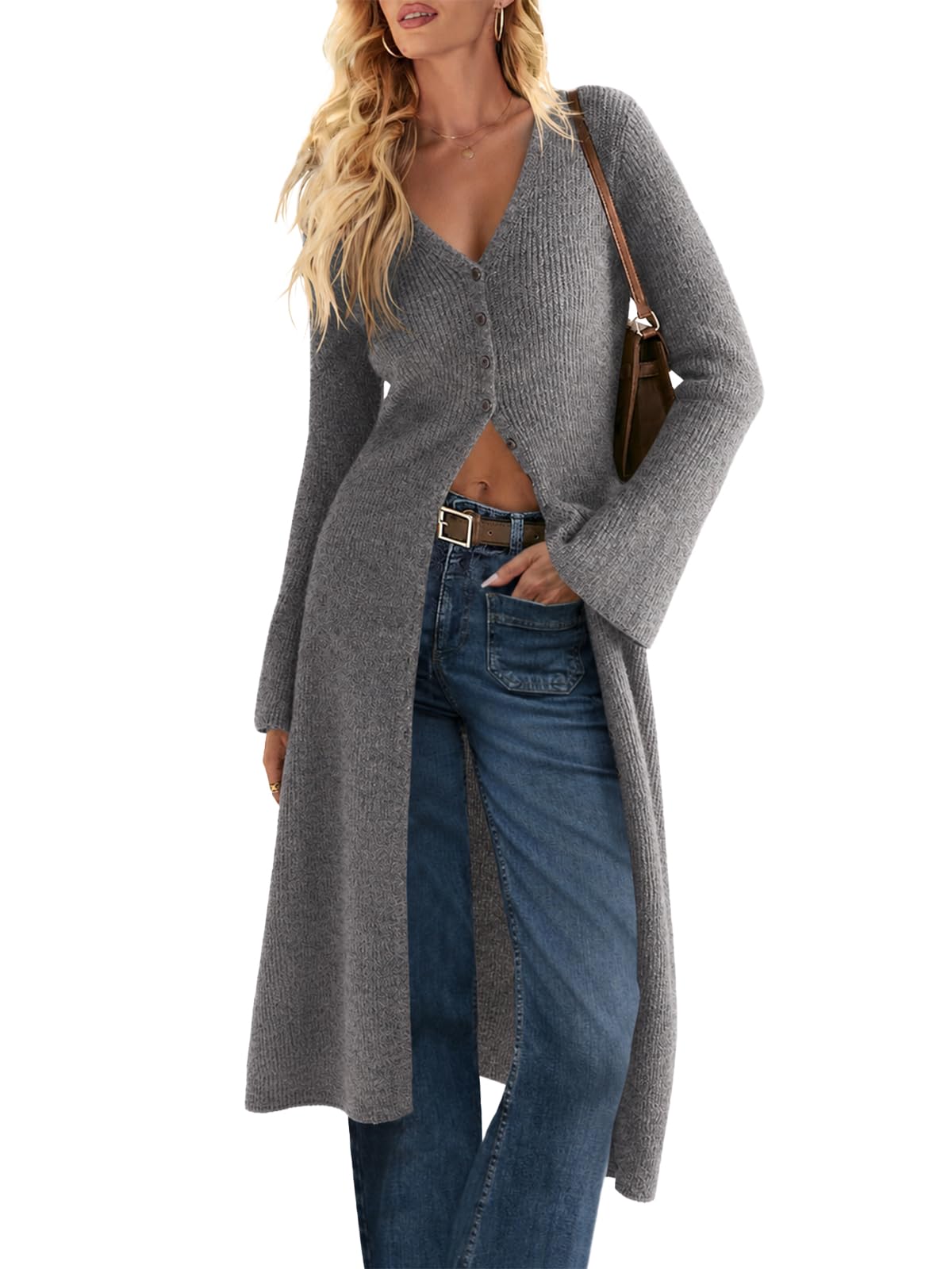 Saodimallsu Womens Long Cardigan Sweaters Button Down Midi Knit Dress