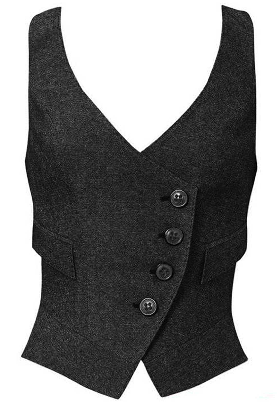 Women's Herringbone Tweed Waistcoat Slim-Fit Suit Vest