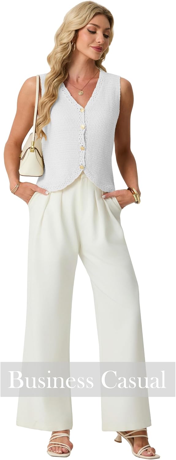 GRECERELLE Women's Summer Sleeveless V Neck Sweater Vest Knit Tank Top