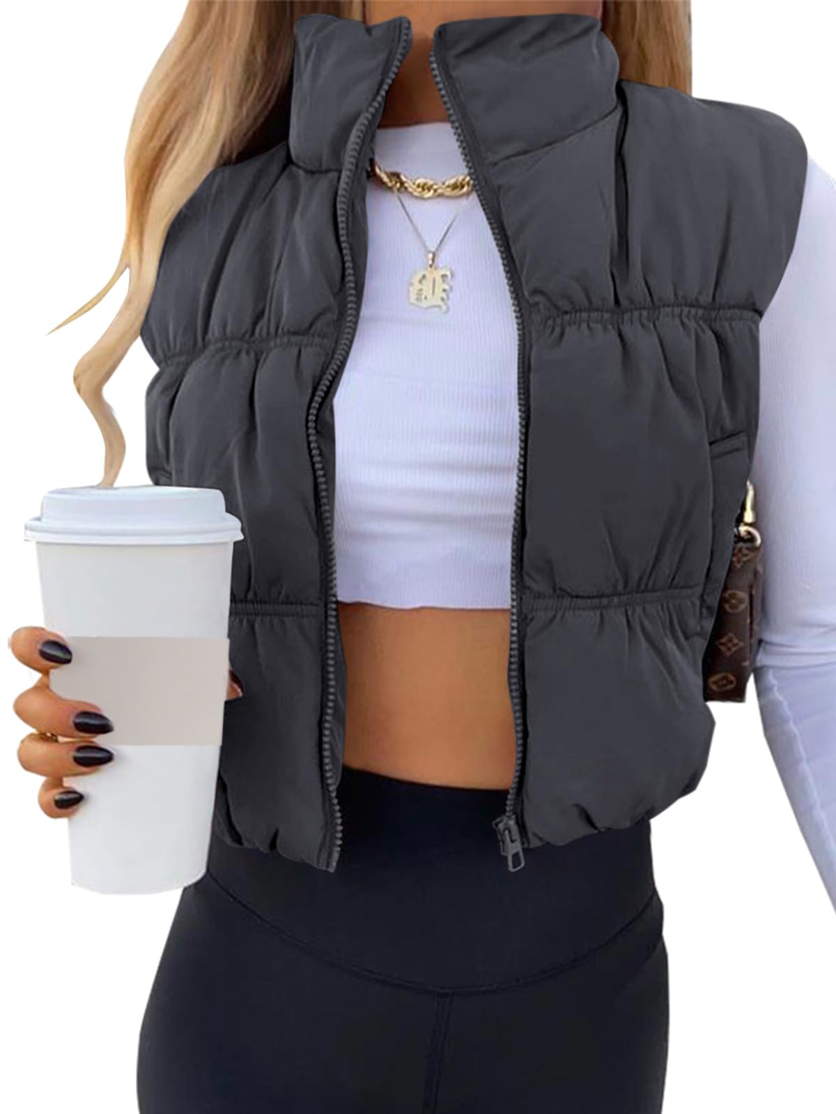 SySea Women's Crop Puffer Vest Zip Up Sleeveless Outerwear Padded Coat