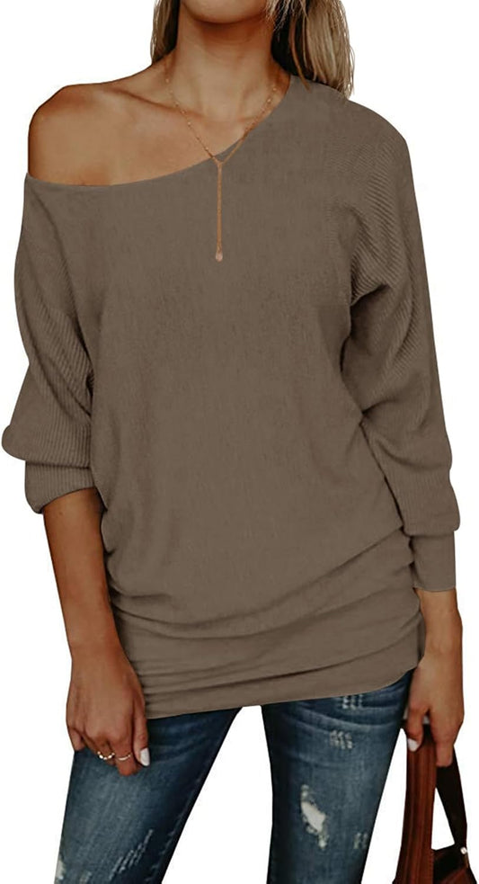 UMEKO Womens Off The Shoulder Sweater Oversized Knit Long Sleeve Sweaters Tunic Tops