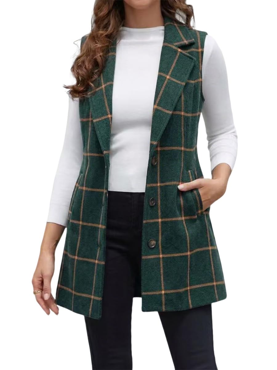 IDEALSANXUN Plaid Vest for Women Fall Winter Sleeveless Blazer Jackets