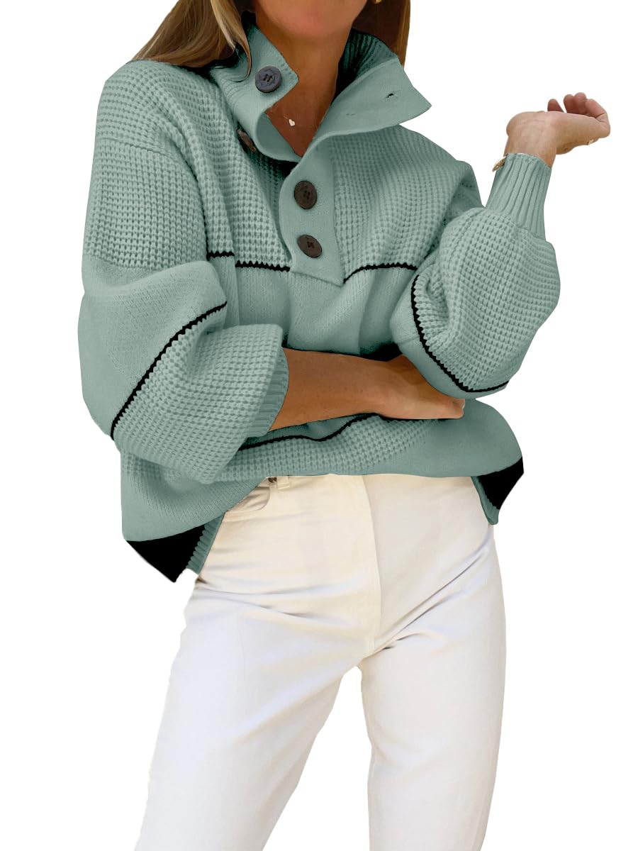 CHARTOU Women's Waffle Knit Knitwear Slouchy Striped Polo Collared Long Sleeve Pullover Sweater Tops