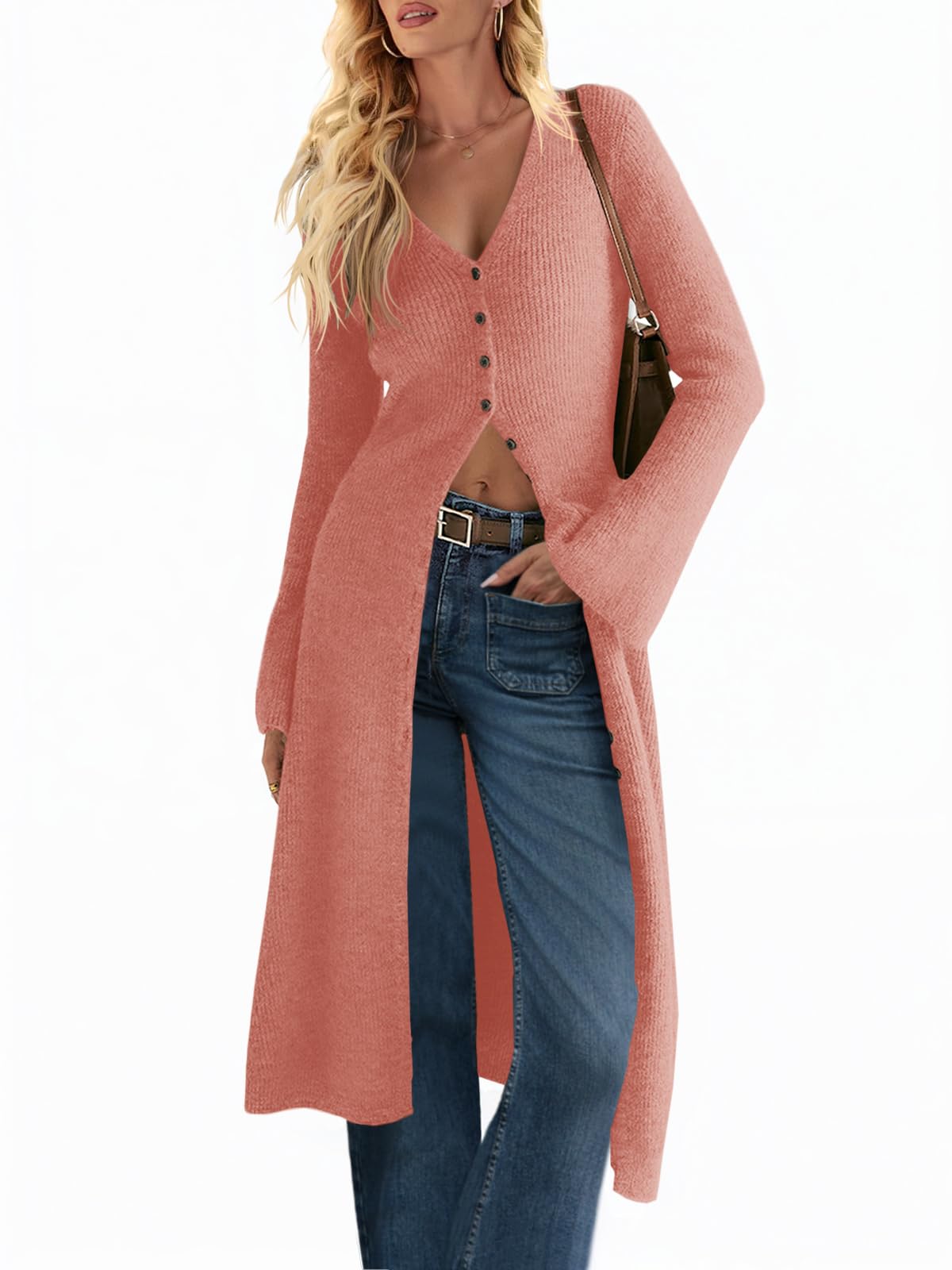 Saodimallsu Womens Long Cardigan Sweaters Button Down Midi Knit Dress
