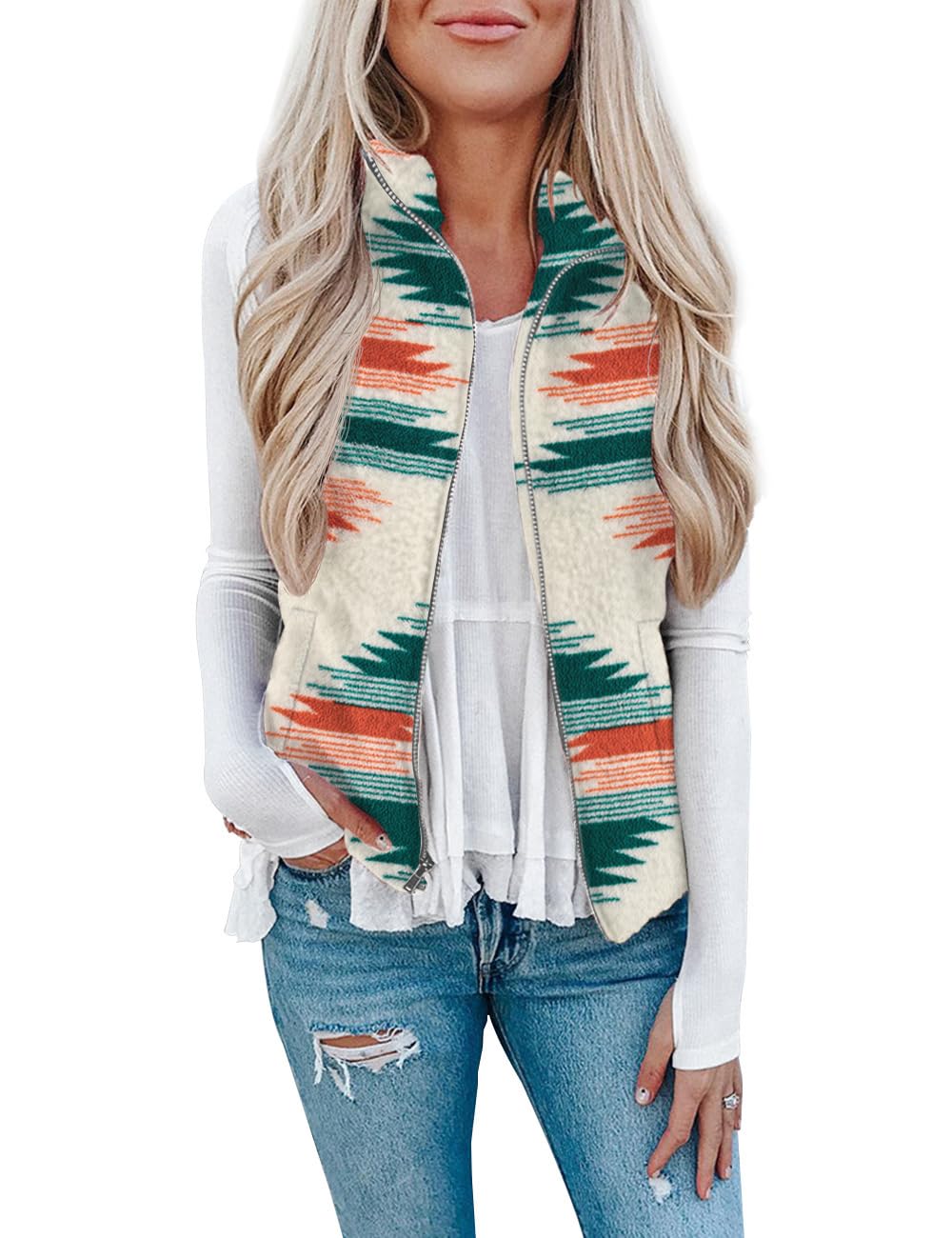 LOMON Womens Fuzzy Sherpa Fleece Jacket Lightweight Vest Cozy Sleeveless Cardigan Zipper Waistcoat Outerwear with Pocket