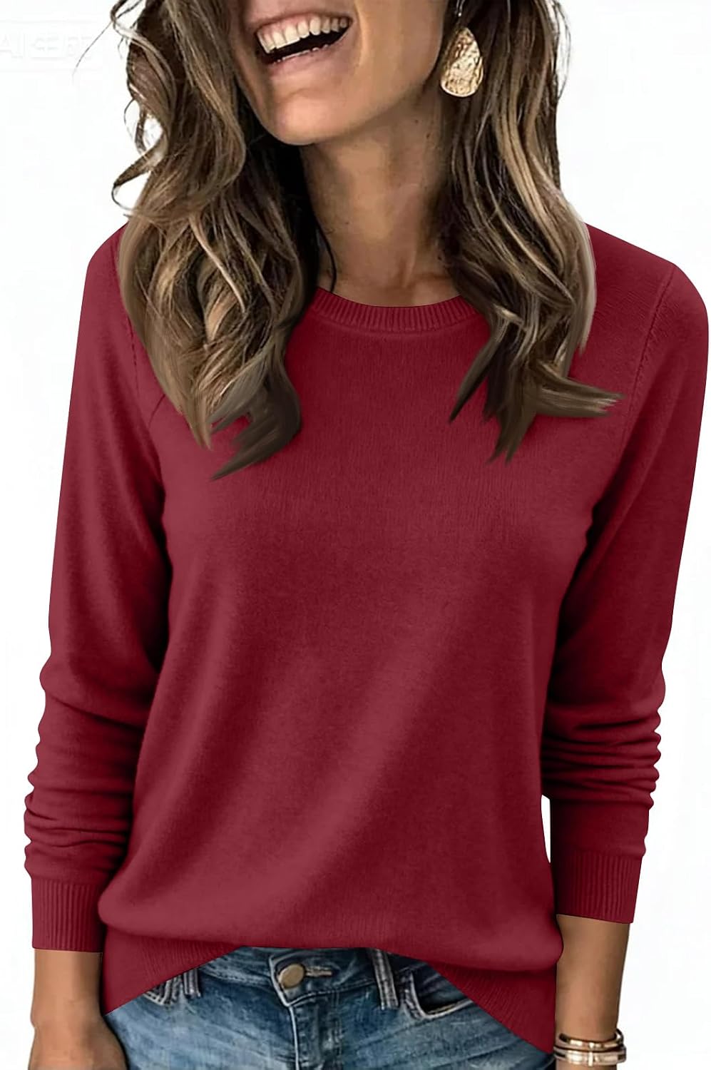 Long Sleeve Sweaters for Women Oversized Knitwear Crewneck Pullover