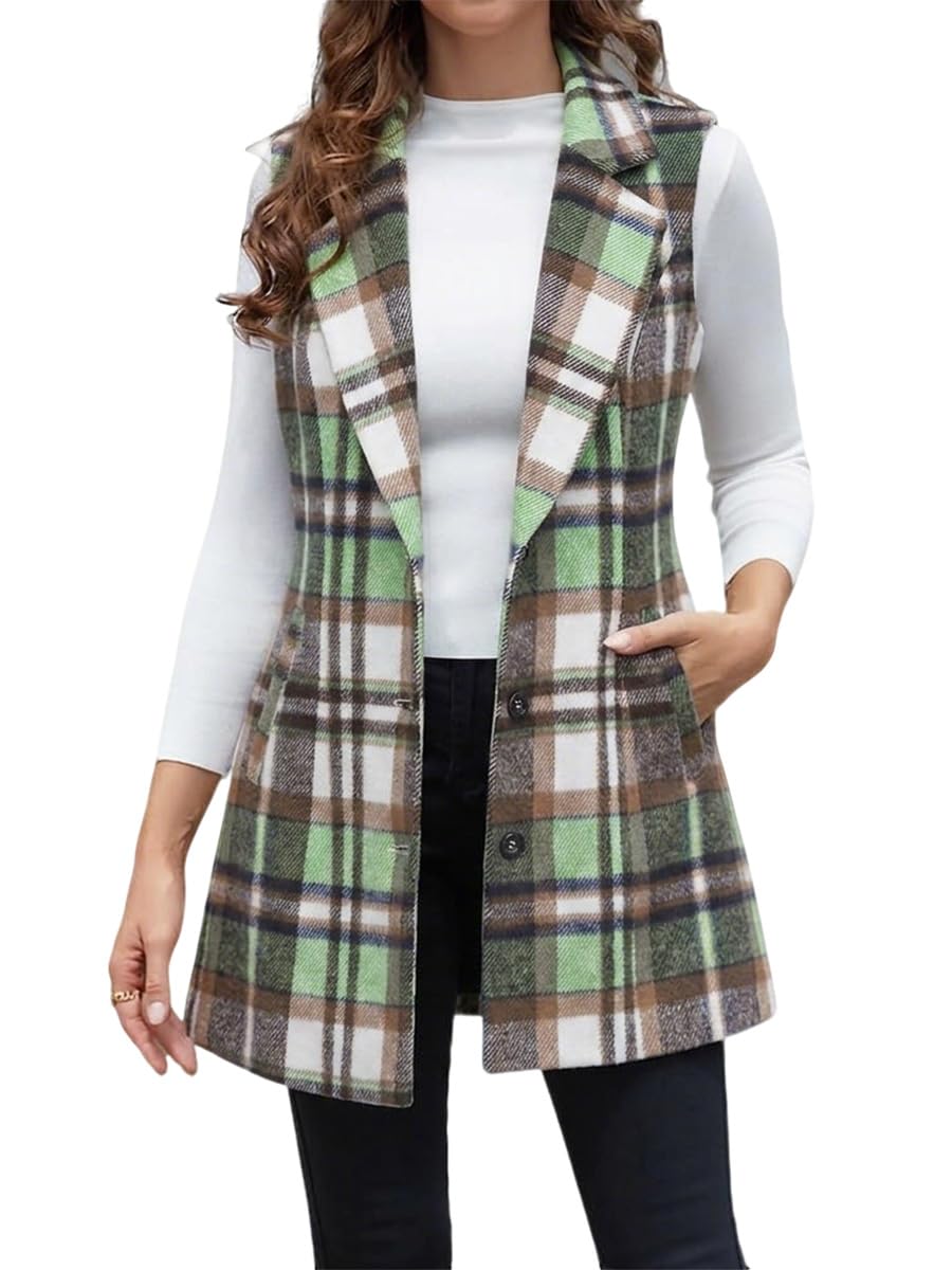 IDEALSANXUN Plaid Vest for Women Fall Winter Sleeveless Blazer Jackets