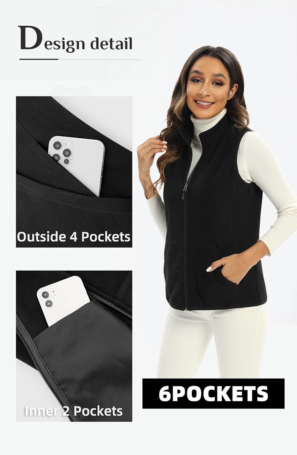 Argstar Women’s Fleece Vest with 6 Pockets, Lightweight Sleeveless Gilet