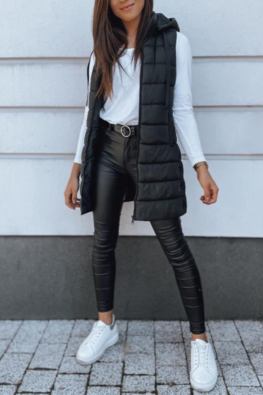 Veatzaer Women Long Vest Sleeveless Hood Winter Puffer Vest Outwear