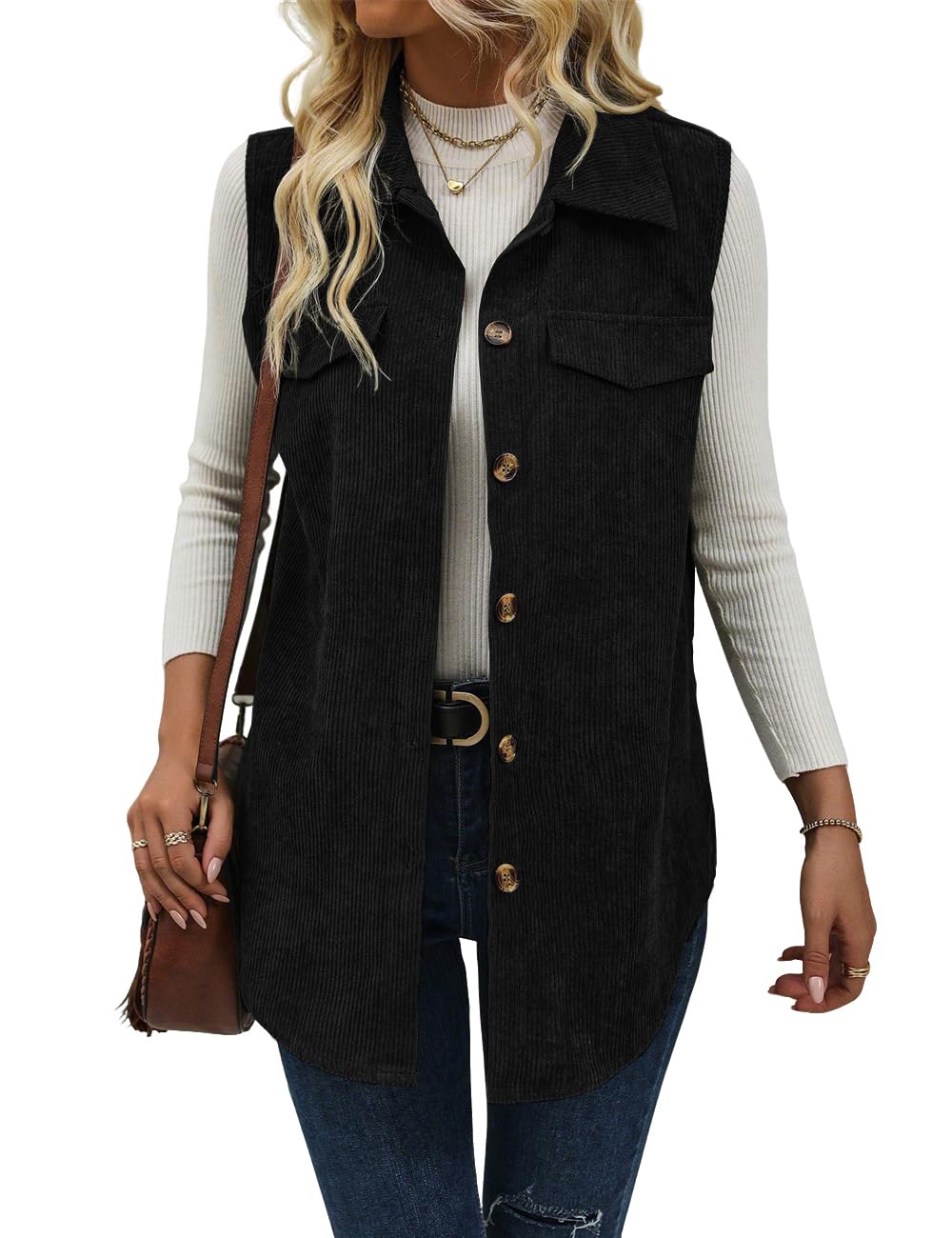 IDEALSANXUN Womens Corduroy Vest Fall Winter Sleeveless Jackets Outerwear