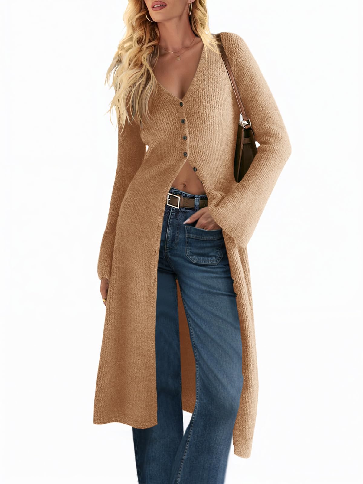 Saodimallsu Womens Long Cardigan Sweaters Button Down Midi Knit Dress