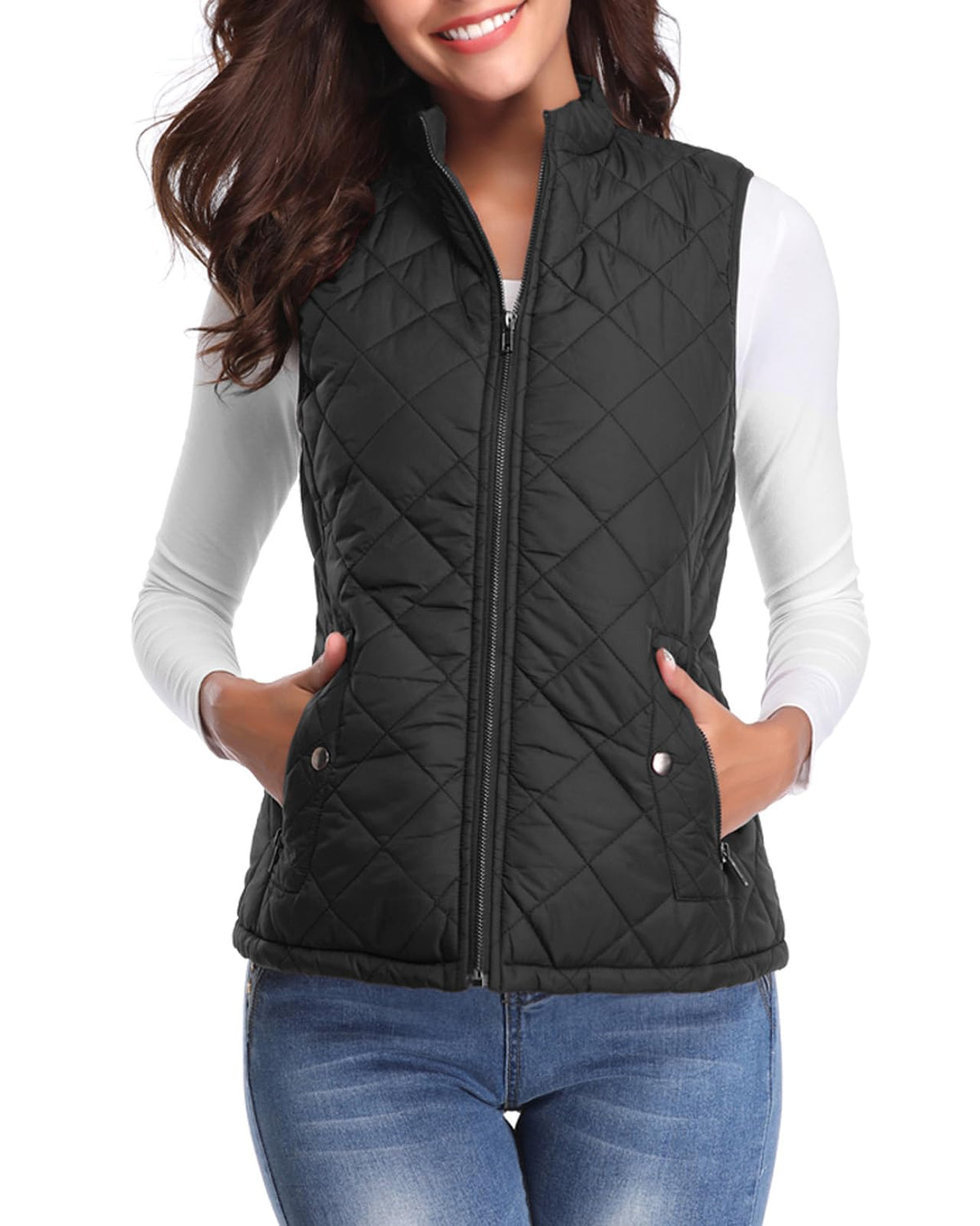 Fuinloth Women's Quilted Vest Lightweight Puffer Stand Collar Zip Gilet