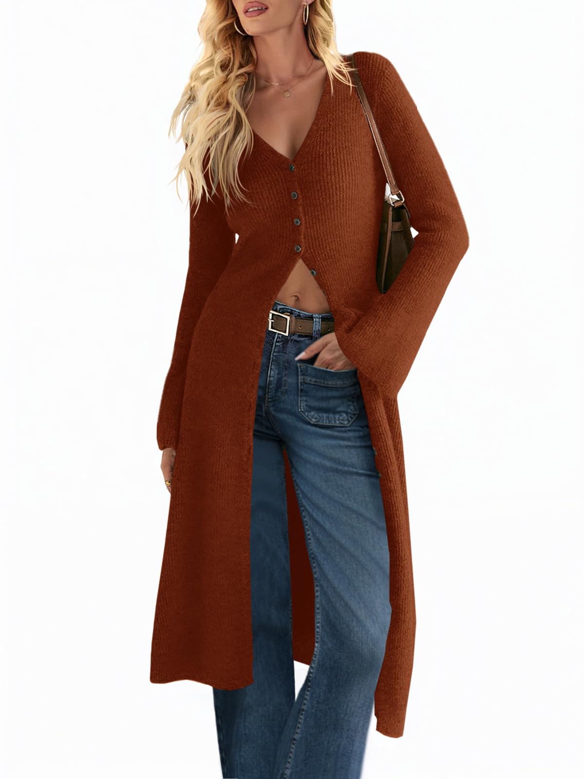 Saodimallsu Womens Long Cardigan Sweaters Button Down Midi Knit Dress