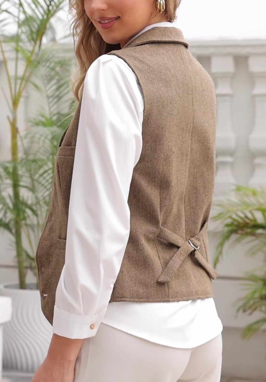 Women's Herringbone Tweed Waistcoat V-Neck Lapel Suit Vest