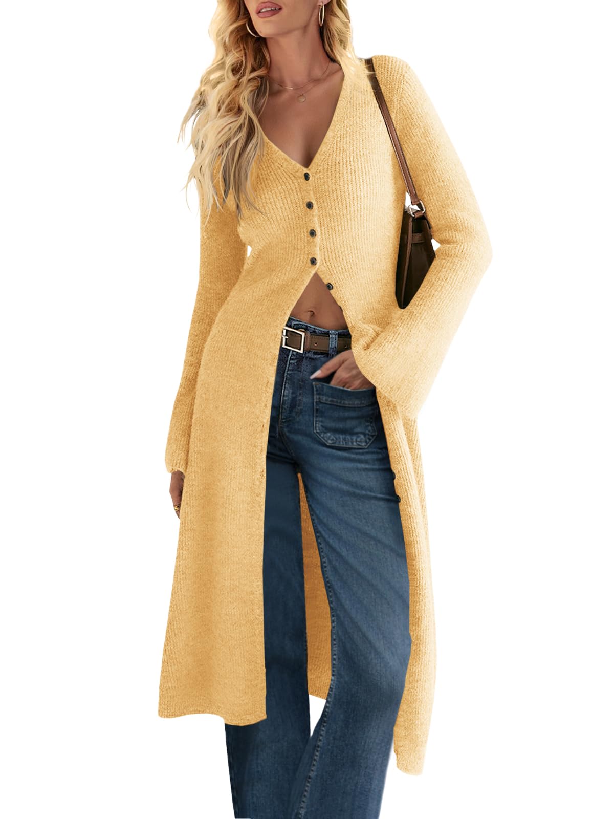 Saodimallsu Womens Long Cardigan Sweaters Button Down Midi Knit Dress