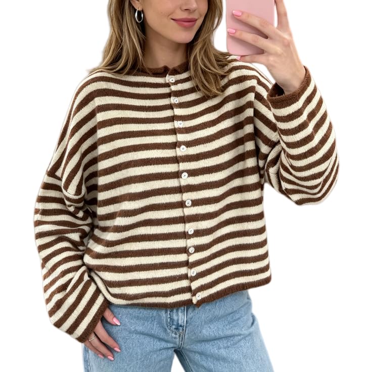 Women Knit Cardigan Sweaters Long Sleeve Button Down Loose Top