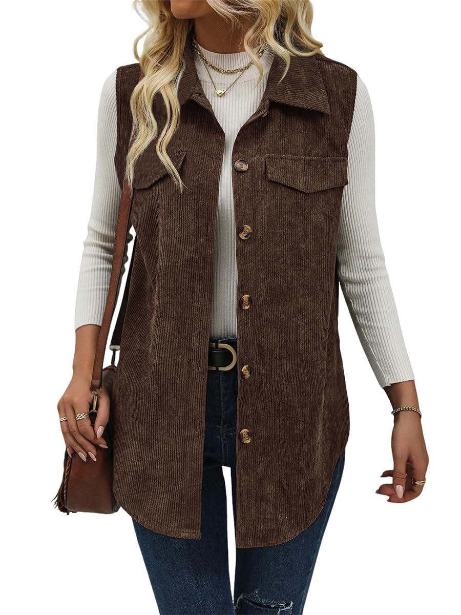 IDEALSANXUN Womens Corduroy Vest Fall Winter Sleeveless Jackets Outerwear