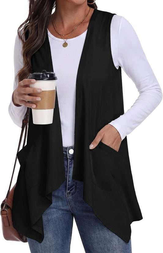 PrinStory Womens Sleeveless Cardigan Vest Lightweight Open Front Cardigan