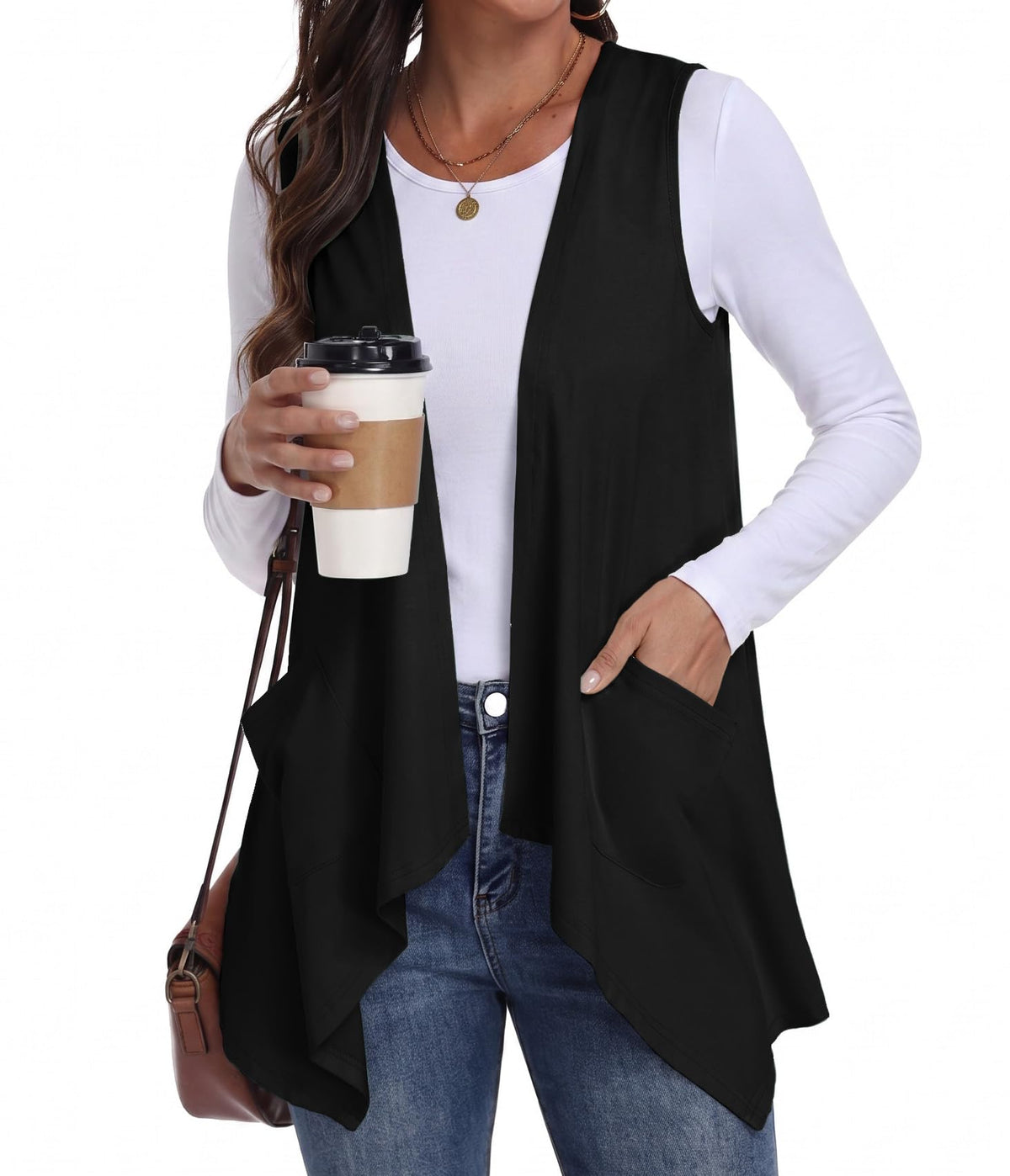 PrinStory Womens Sleeveless Cardigan Vest Lightweight Open Front Cardigan