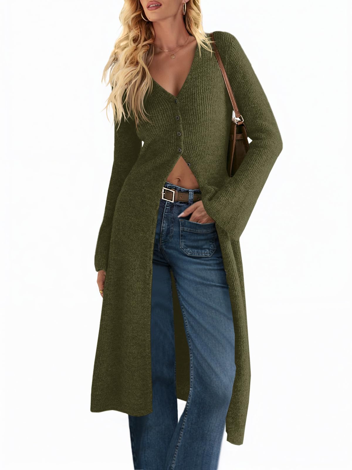 Saodimallsu Womens Long Cardigan Sweaters Button Down Midi Knit Dress