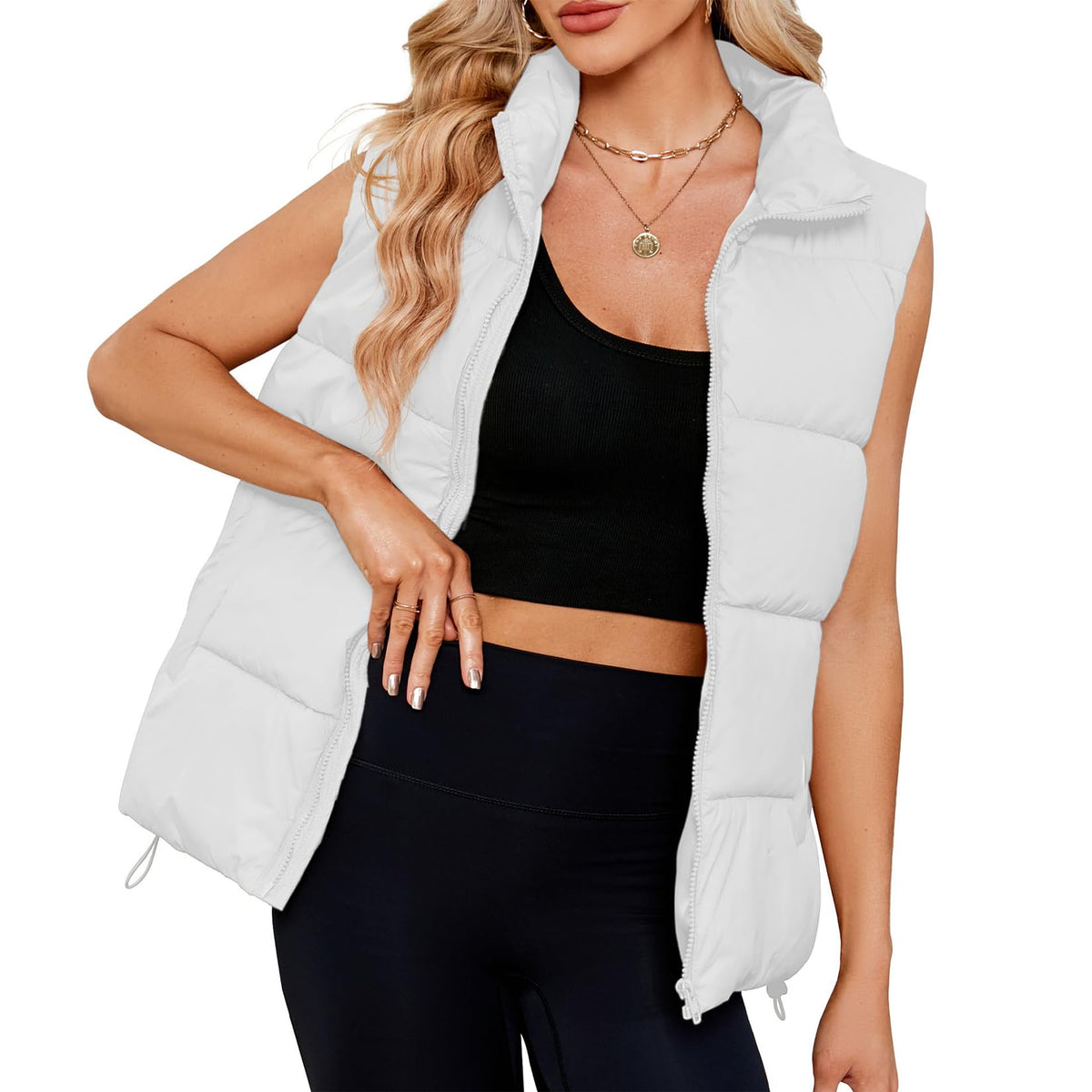 Century Star Puffer Vest for Women's Outerwear Vests Puffy Oversized 2024 Quilted Vest Tops Jackets Coat with Pockets