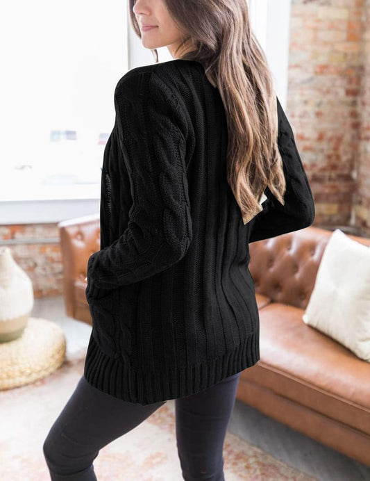 MEROKEETY Womens Fall 2026 Long Sleeve Cable Knit Cardigan Sweaters
