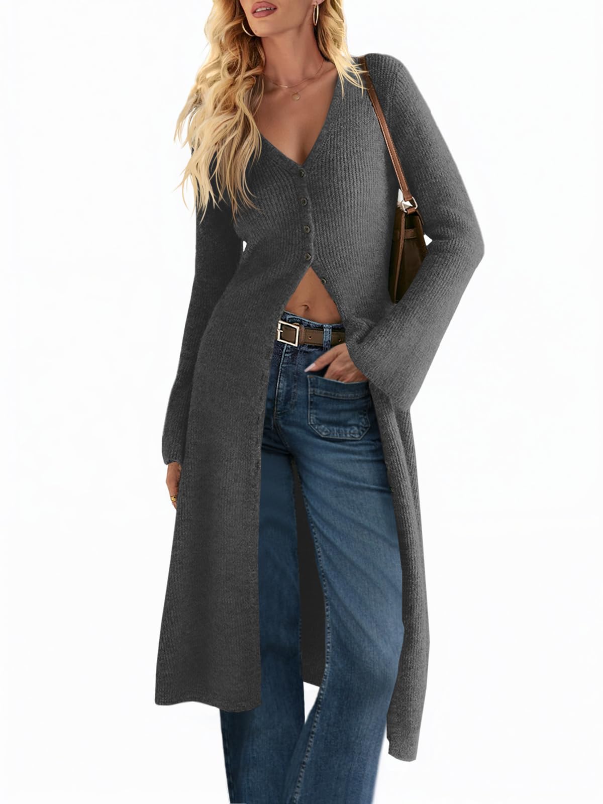 Saodimallsu Womens Long Cardigan Sweaters Button Down Midi Knit Dress