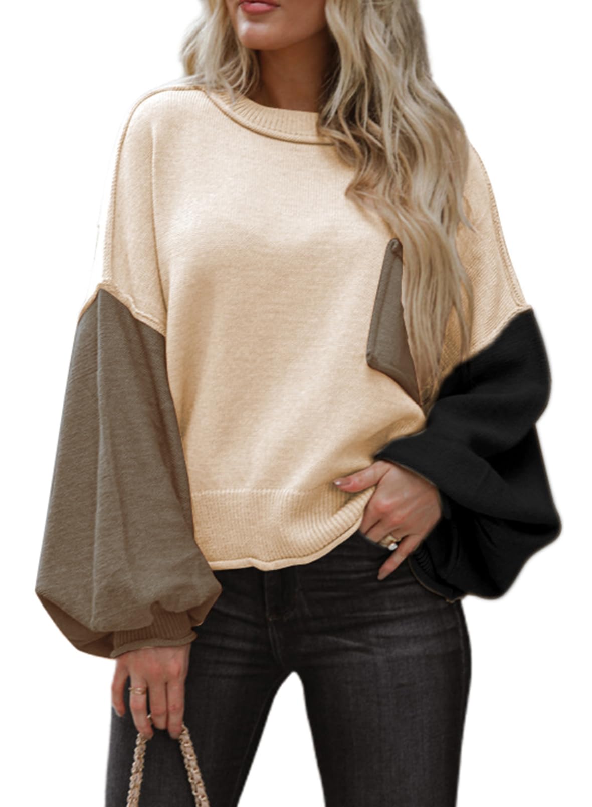 Dokotoo Women's Sweater Tops 2026 Ribbed Knitwear Lantern Pullover Sweater