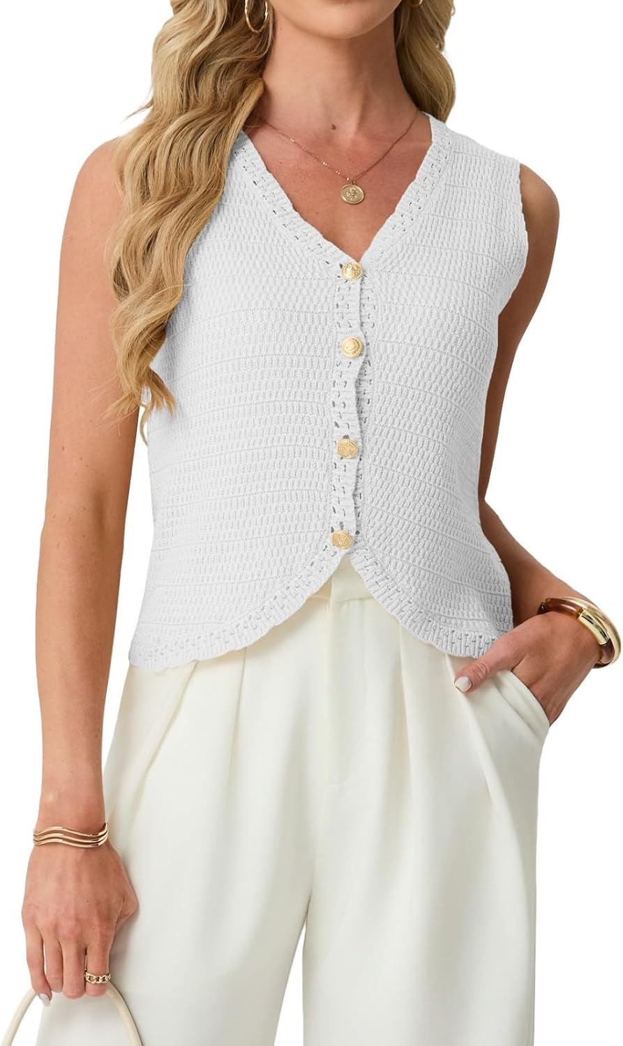GRECERELLE Women's Summer Sleeveless V Neck Sweater Vest Knit Tank Top