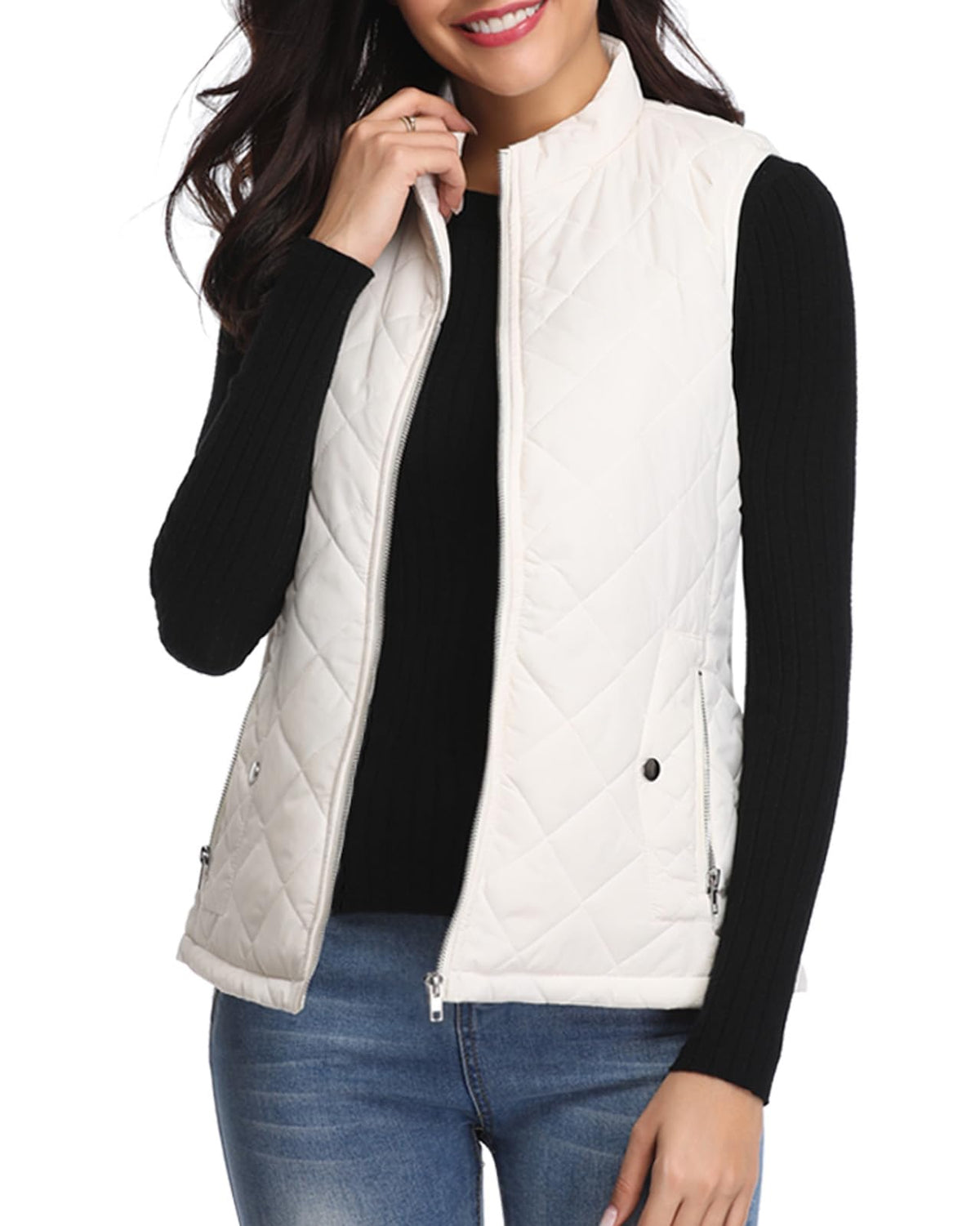 Fuinloth Women's Quilted Vest Lightweight Puffer Stand Collar Zip Gilet