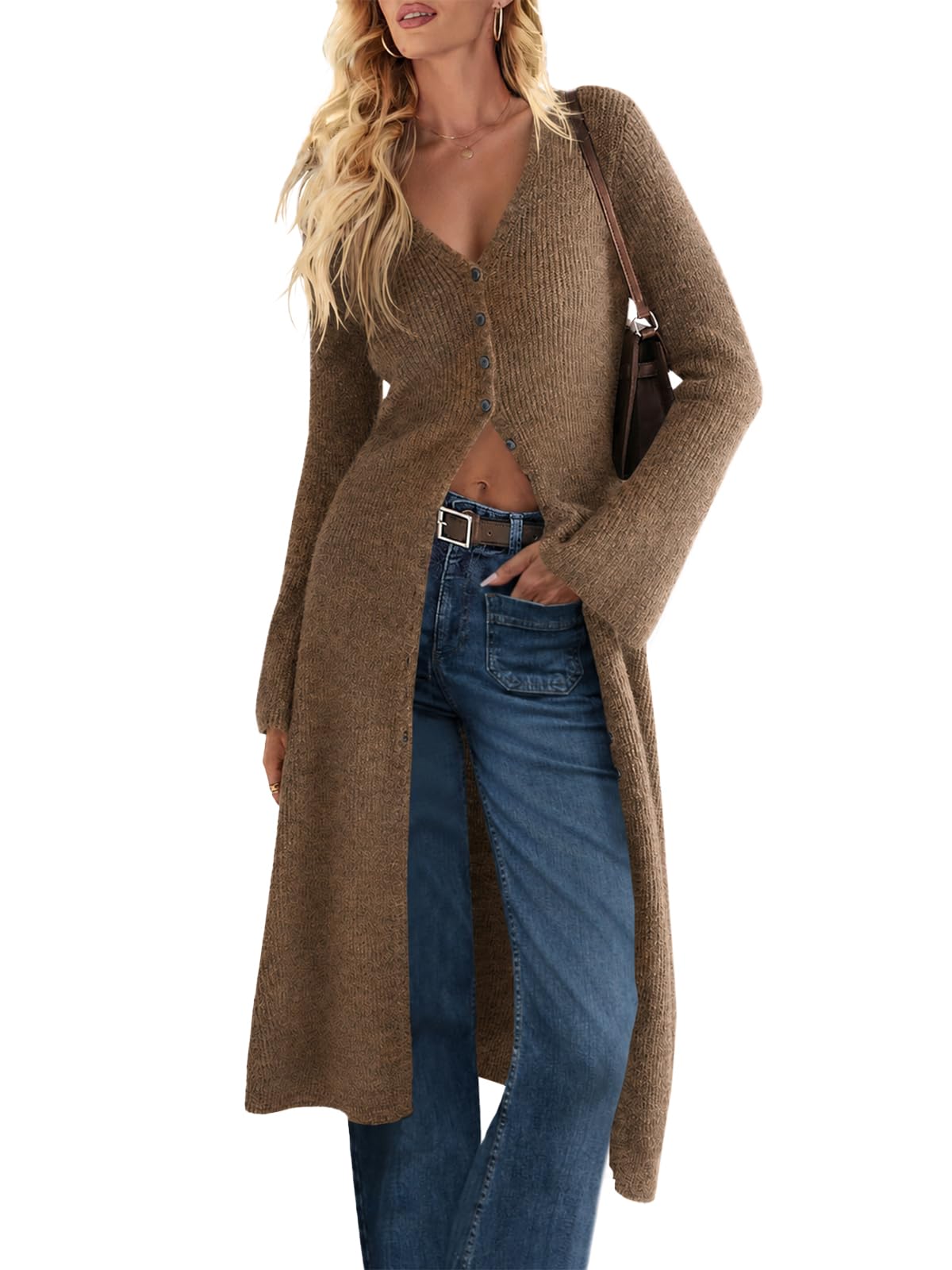 Saodimallsu Womens Long Cardigan Sweaters Button Down Midi Knit Dress