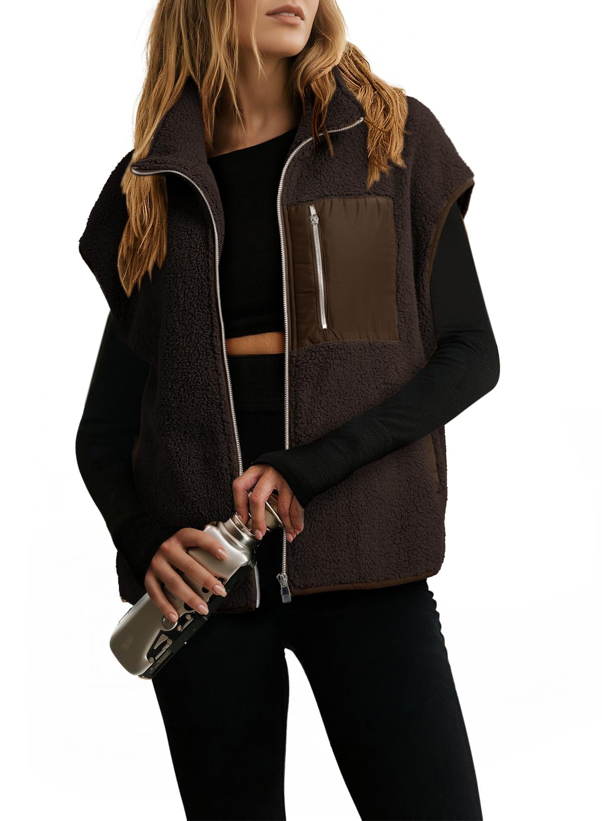 Dokotoo Fleece Womens Vest Zip Up Oversized Casual Jacket 2026